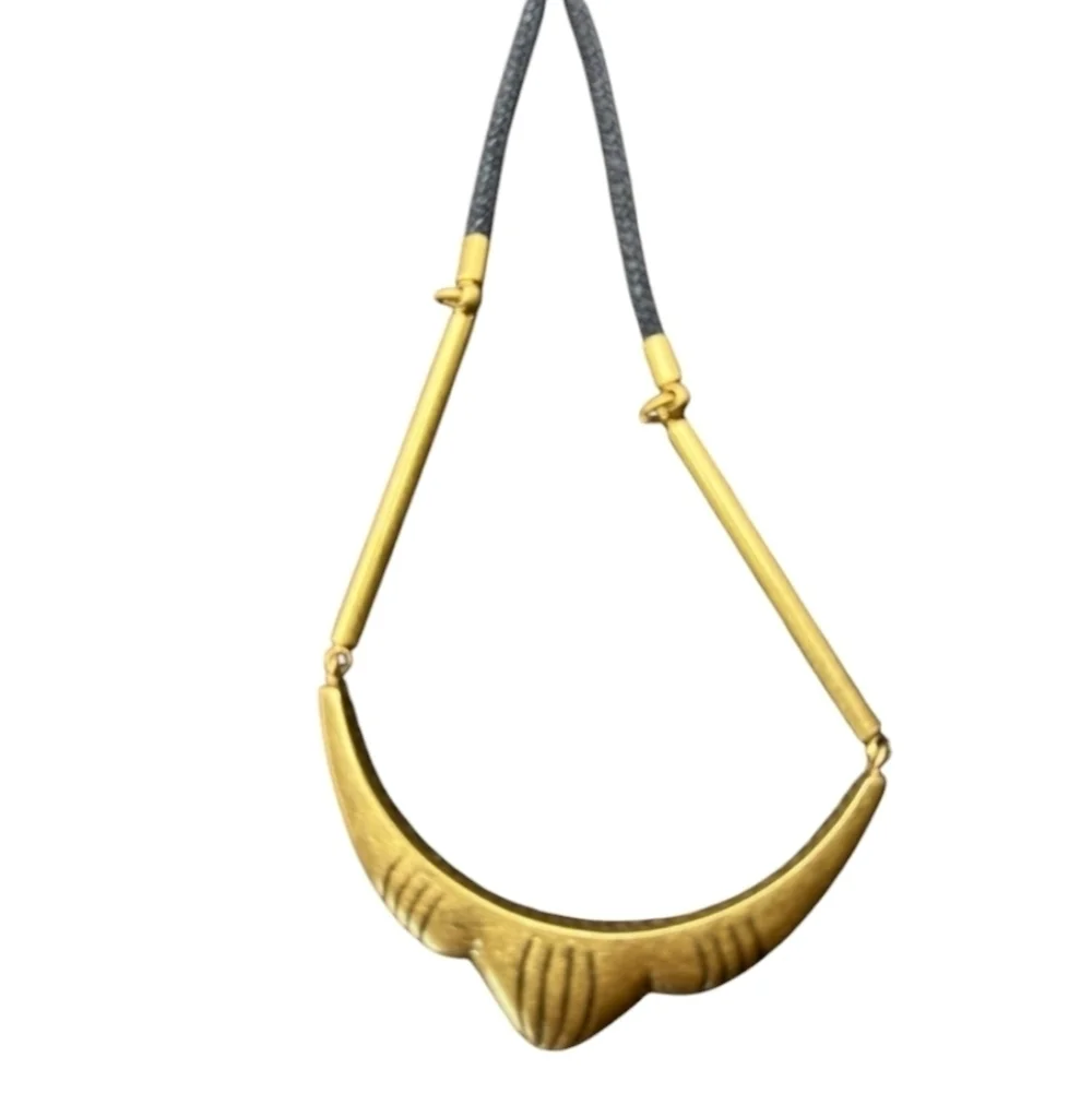 NWT Madewell Matte Gold Tone Necklace Black Cord - Picture 3 of 6